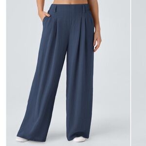 Halara High Waisted Wide Leg Flowy Solid Palazzo Casual Linen-Feel Pants